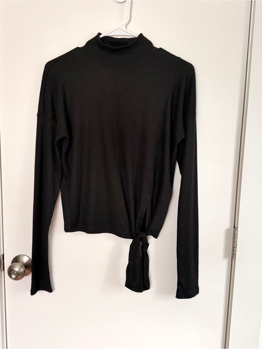 Rag & Bone Black Tie-Front Ribbed Mock Neck Top size M